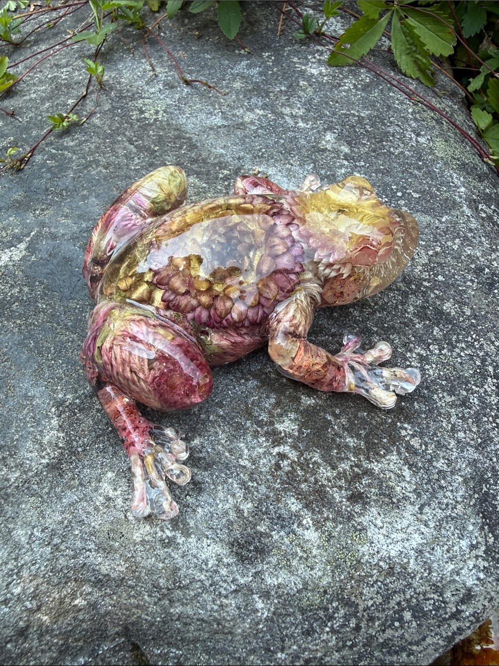 Handmade Decorative Resin floral Frog Figurine - Multicolor